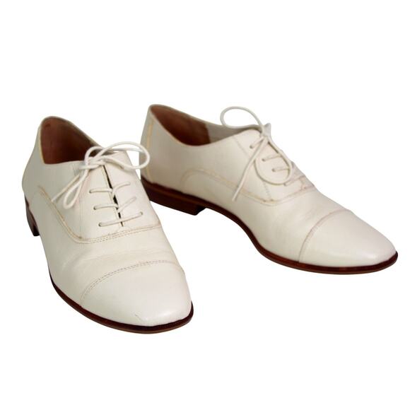 Madewell CREAM WHITE REAL LEATHER ROUND TOE LACE UP LOW HEEL OXFORD SHOES Sz 10 - Picture 1 of 10